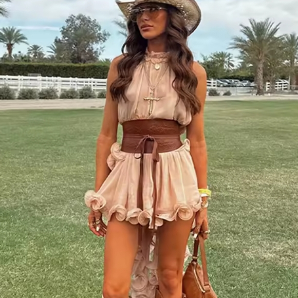 Elegant Ruffle Mini Skirt Set Women Sleeveless Halter Irregular